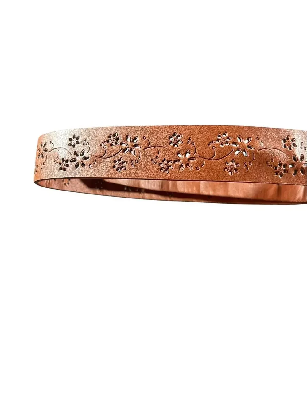 Brown Faux Leather Floral Cutout Heart Buckle Belt